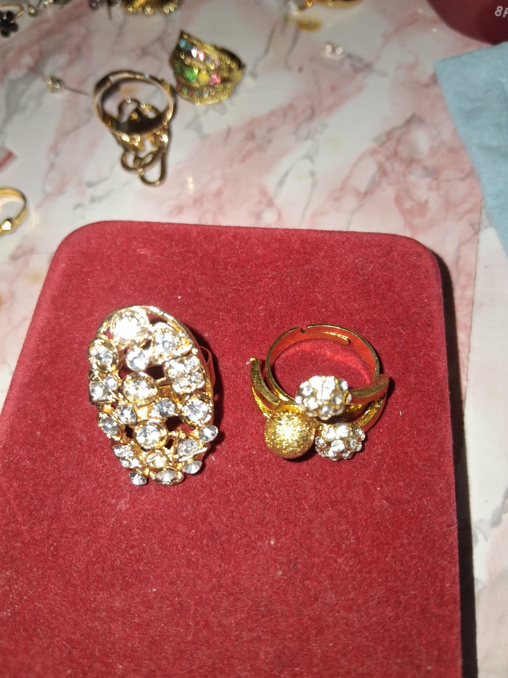 Gold Crystal Cluster Ring Set - Women's Jewelry